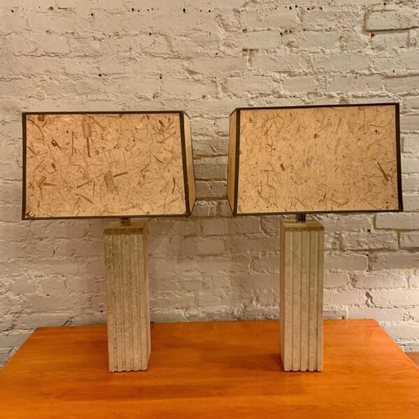 Pair of Carved Travertine Table Lamps from Italy