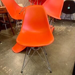 Orange Plastic Shell Chairs by Eames Herman Miller with Eiffel Bases