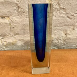 Deep Blue Sommerso Style Vase by Falavio Poli
