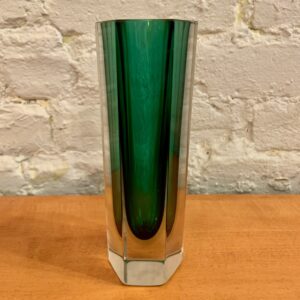 Six Sided Sommerso Style Green Glass Vase by Flavio Poli
