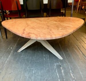 Rose Marble Triangular Coffee Table on Tri-Footed Base